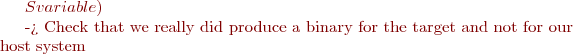 ${S} variable)

-> Check that we really did produce a binary for the target and not for our host system
  $